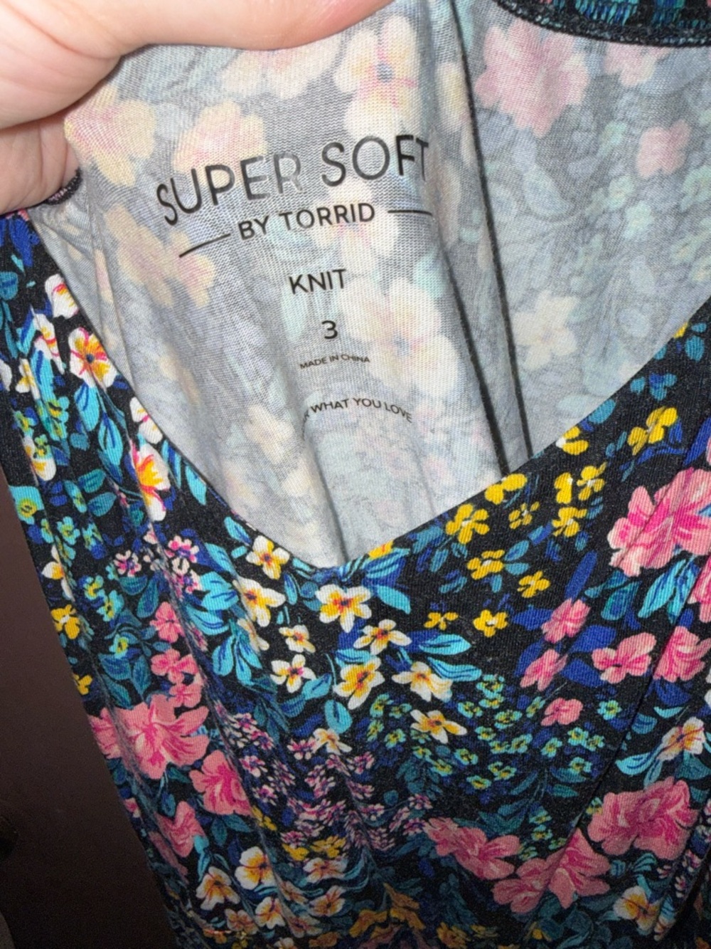 Torrid Black Floral V-Neck Knit Dress with Pink, Blue & Yellow Flowers
